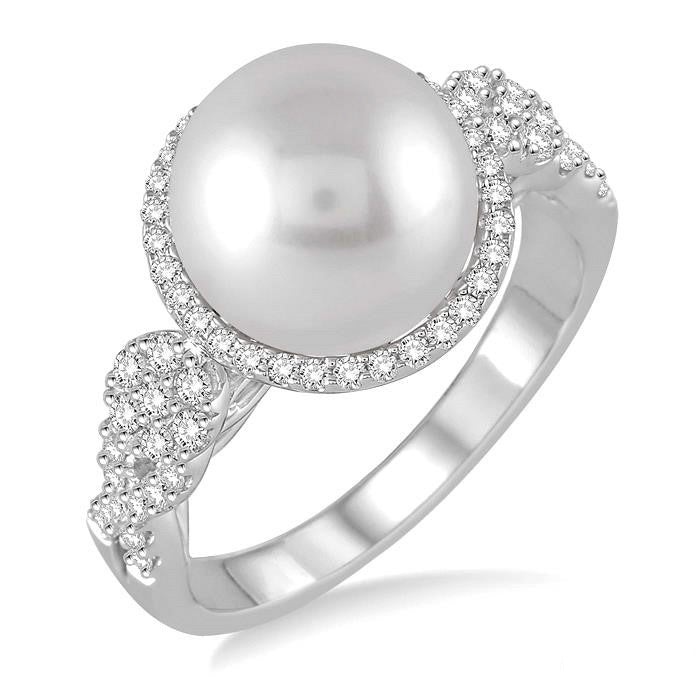 Pearl & Halo Diamond Fashion Ring