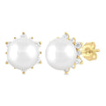 5.50 MM Round Shape Cultured Pearl and 1/6 Ctw Petite Round Cut Diamond Fashion Stud Earrings in 10K Yellow Gold