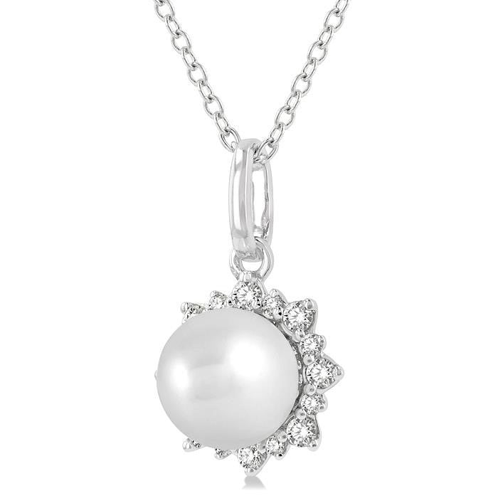 Ivy Kalliope Pearl & Petite Halo Diamond Fashion Pendant