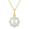 6 MM Round Shape Cultured Pearl and 1/10 Ctw Petite Sun Round Cut Diamond Fashion Pendant With Chain in 10K Yellow Gold