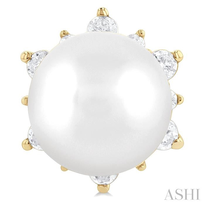 5.50 MM Round Shape Cultured Pearl and 1/6 Ctw Petite Round Cut Diamond Fashion Stud Earrings in 10K Yellow Gold
