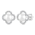 5 MM Cultured Pearl and 1/6 Ctw Round Cut Diamond Clover Petite Fashion Earrings in 10K White Gold