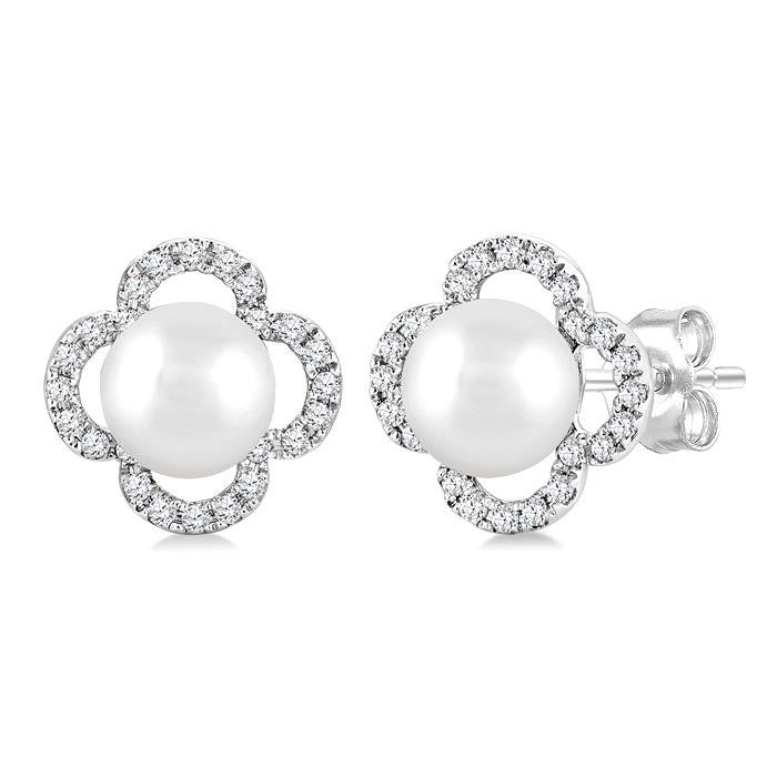 Clover Pearl & Petite Diamond Earrings