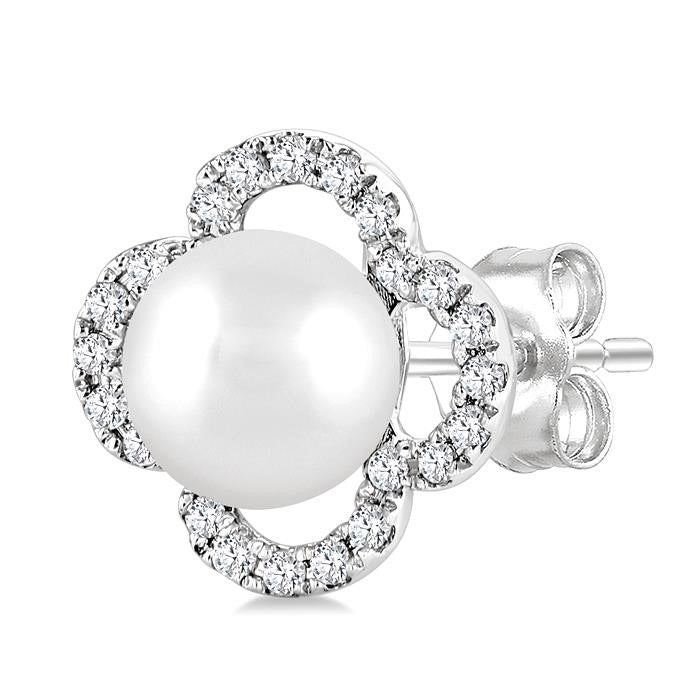 Clover Pearl & Petite Diamond Earrings