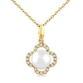 6 MM Cultured Pearl and 1/10 Ctw Round Cut Diamond Clover Petite Fashion Pendant With Chain in 10K Yellow Gold