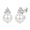 5 MM Cultured Pearl and 1/20 Ctw Round Cut Diamond Fashion Earrings in 14K White Gold