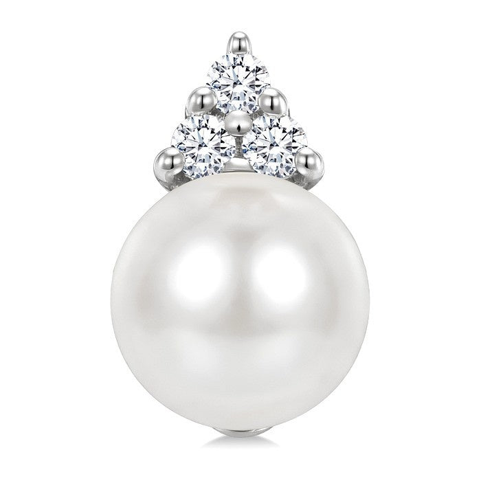 5 MM Cultured Pearl and 1/20 Ctw Round Cut Diamond Fashion Earrings in 14K White Gold
