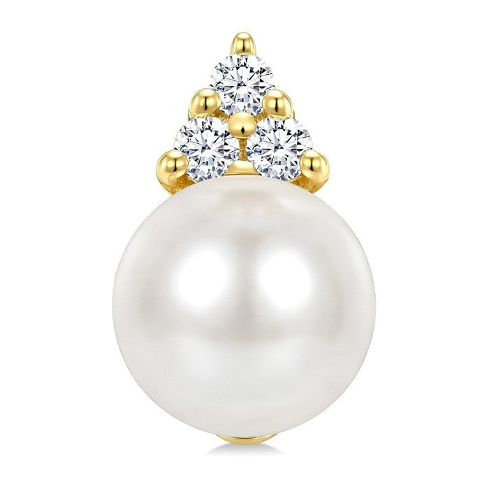 5 MM Cultured Pearl and 1/20 Ctw Round Cut Diamond Fashion Earrings in 14K Yellow Gold