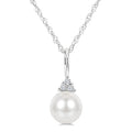 6 MM Cultured Pearl and 1/50 Ctw Round Cut Diamond Fashion Pendant With Chain in 14K White Gold