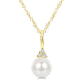 6 MM Cultured Pearl and 1/50 Ctw Round Cut Diamond Fashion Pendant With Chain in 14K Yellow Gold