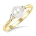 6 MM Cultured Pearl and 1/20 Ctw Round Cut Diamond Fashion Ring in 14K Yellow Gold