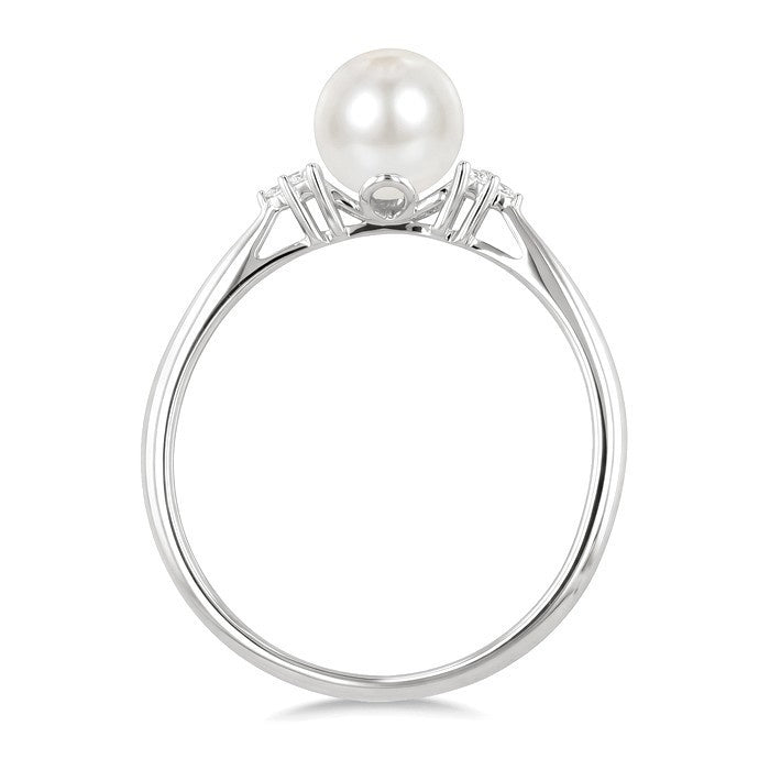 6 MM Cultured White Pearl and 1/20 Ctw Round Cut Diamond Fashion Ring in 10K White Gold