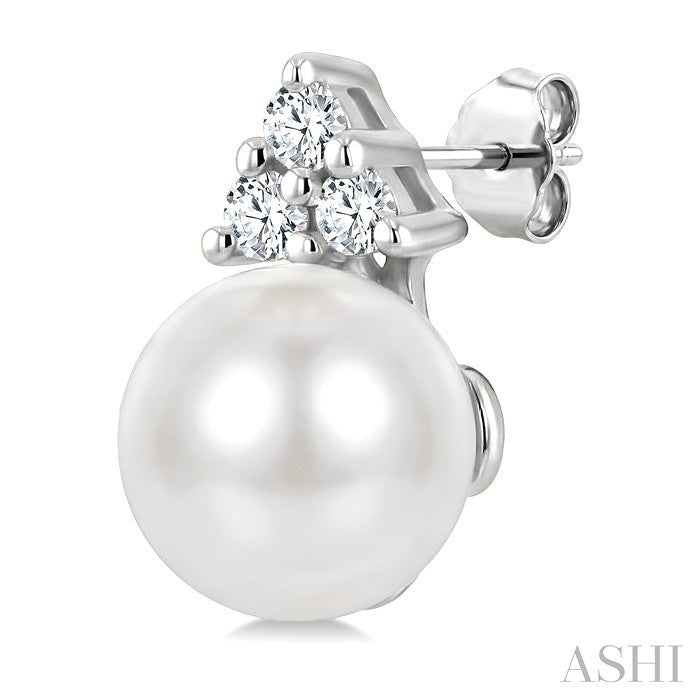 5 MM Cultured Pearl and 1/20 Ctw Round Cut Diamond Fashion Earrings in 14K White Gold