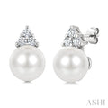 5 MM Cultured Pearl and 1/20 Ctw Round Cut Diamond Fashion Earrings in 14K White Gold