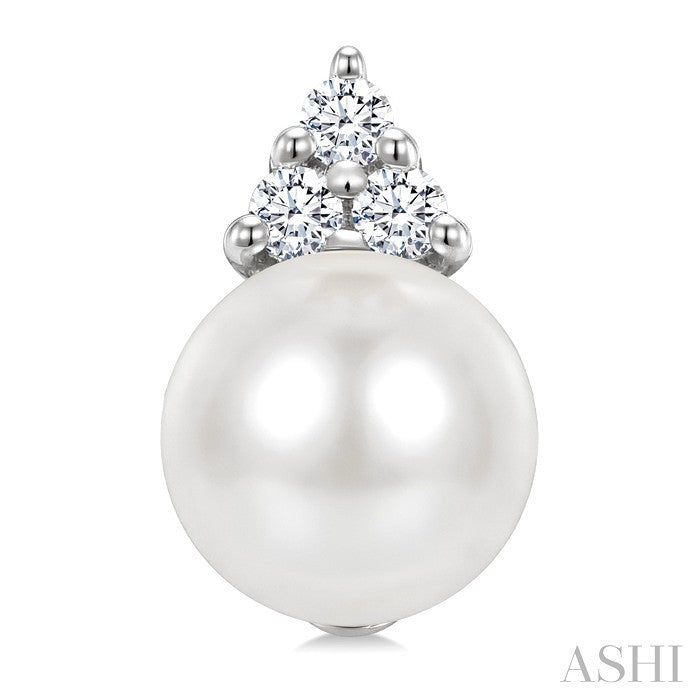 5 MM Cultured Pearl and 1/20 Ctw Round Cut Diamond Fashion Earrings in 14K White Gold