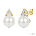 5 MM Cultured Pearl and 1/20 Ctw Round Cut Diamond Fashion Earrings in 14K Yellow Gold