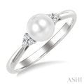 6 MM Cultured Pearl and 1/20 Ctw Round Cut Diamond Fashion Ring in 14K White Gold