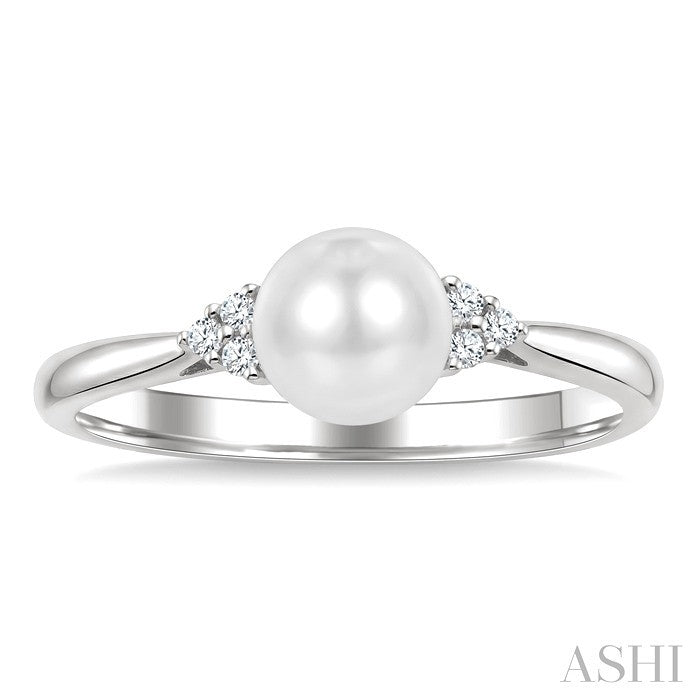 6 MM Cultured Pearl and 1/20 Ctw Round Cut Diamond Fashion Ring in 14K White Gold