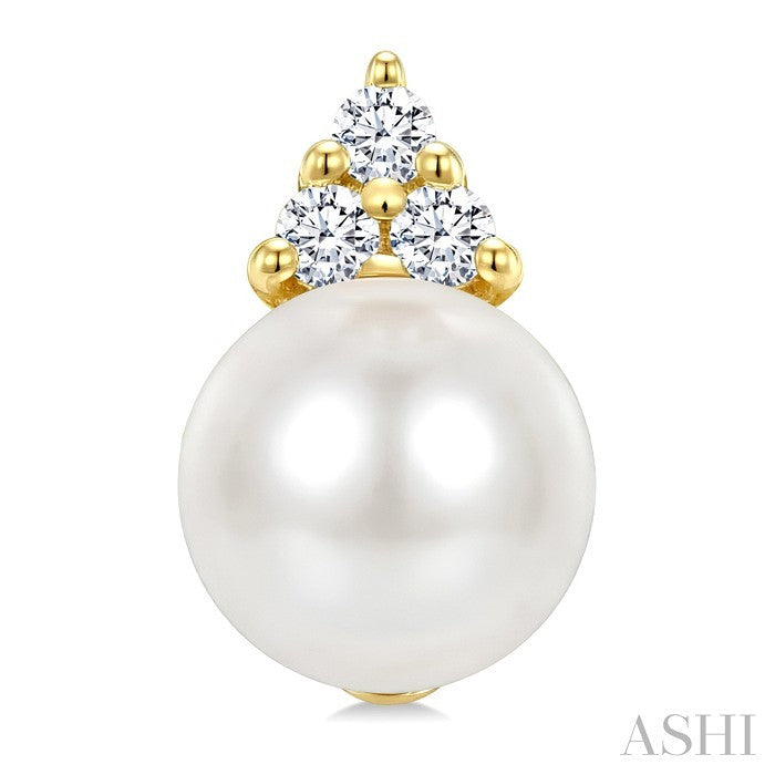 5 MM Cultured White Pearl and 1/20 Ctw Round Cut Diamond Fashion Earrings in 10K Yellow Gold