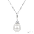 6 MM Cultured White Pearl and 1/50 Ctw Round Cut Diamond Fashion Pendant With Chain in 10K White Gold