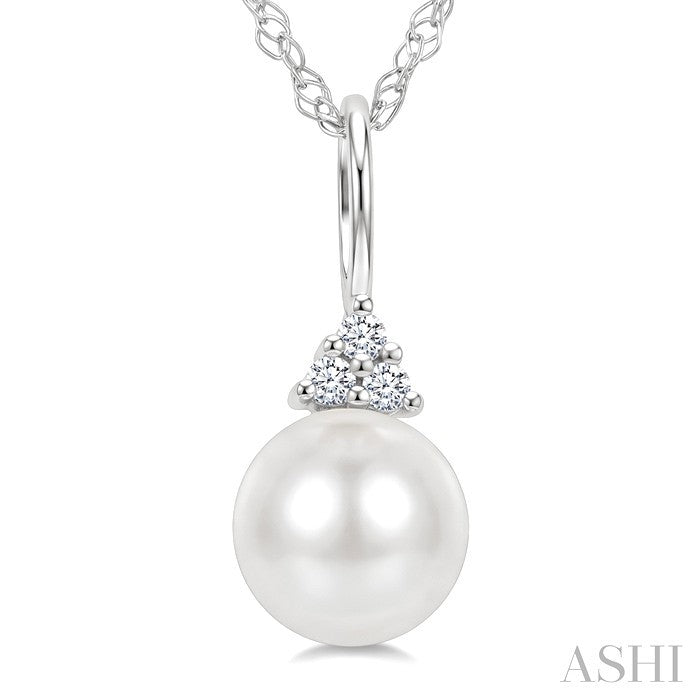 6 MM Cultured White Pearl and 1/50 Ctw Round Cut Diamond Fashion Pendant With Chain in 10K White Gold