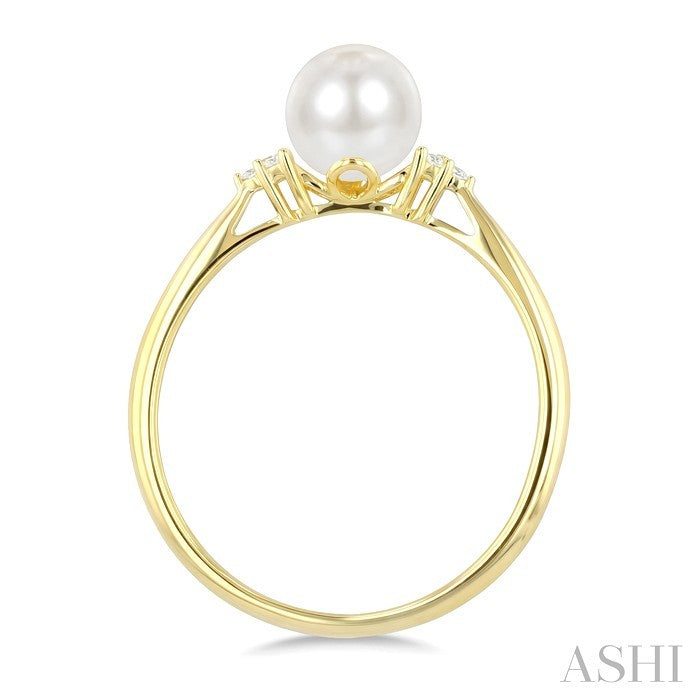 6 MM Cultured White Pearl and 1/20 Ctw Round Cut Diamond Fashion Ring in 10K Yellow Gold