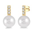 7 MM Cultured Pearls and 1/10 Ctw Round Cut Diamond Earrings in 10K Yellow Gold