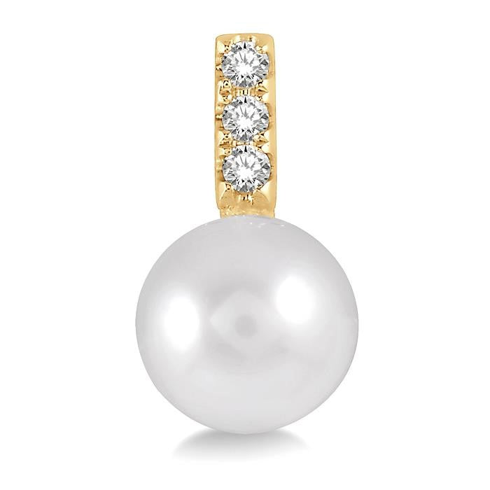7 MM Cultured Pearls and 1/10 Ctw Round Cut Diamond Earrings in 10K Yellow Gold