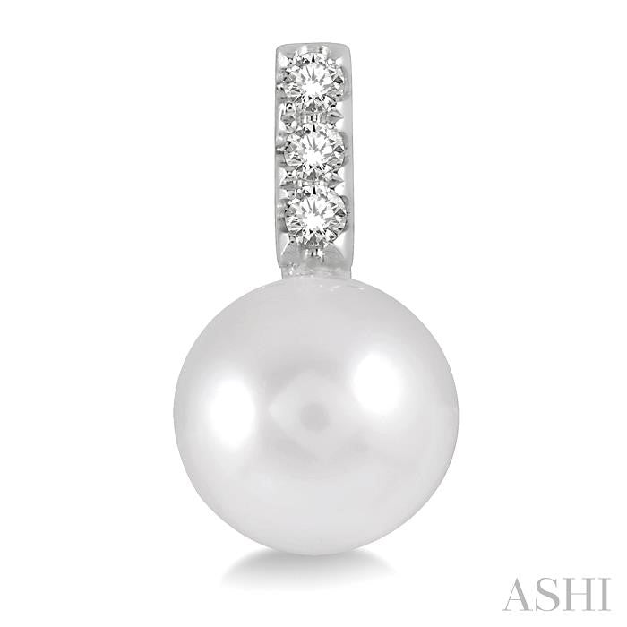 7 MM Cultured Pearls and 1/10 Ctw Round Cut Diamond Earrings in 14K White Gold