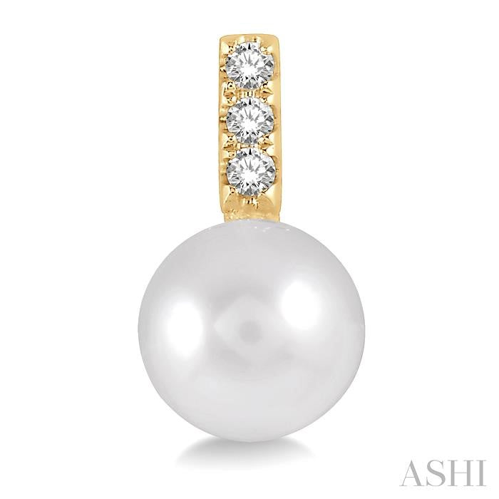 7 MM Cultured Pearls and 1/10 Ctw Round Cut Diamond Earrings in 10K Yellow Gold