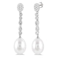 11x8.5 MM Cultured Pearls and 1/4 Ctw Round Cut Diamond Drop Hanging Shine Bright Earrings in 14K White Gold