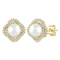 5 MM Cultured Pearl and 1/4 Ctw Round Cut Diamond Petite Fashion Earrings in 10K Yellow Gold