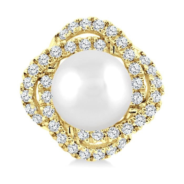 5 MM Cultured Pearl and 1/4 Ctw Round Cut Diamond Petite Fashion Earrings in 10K Yellow Gold