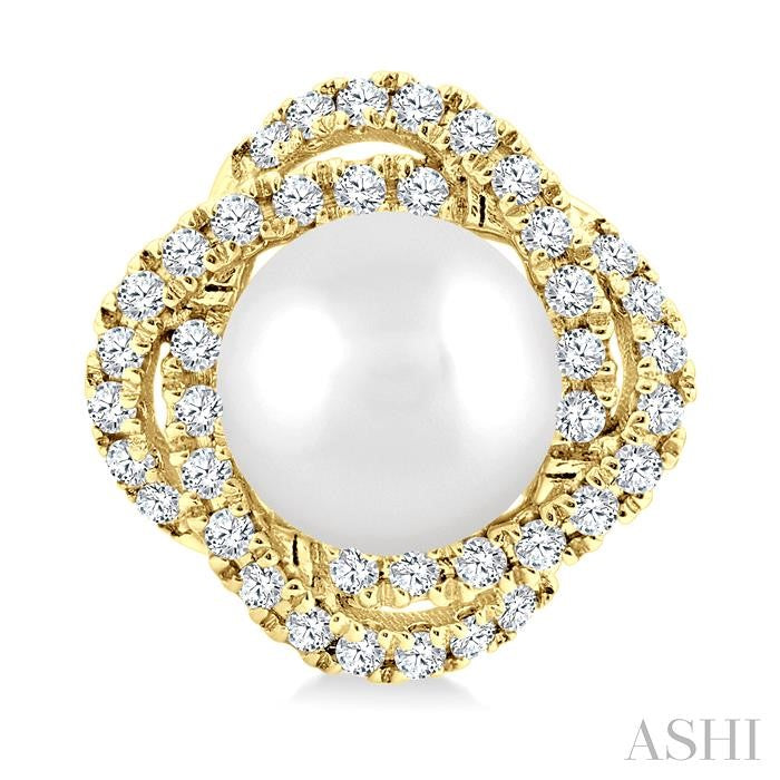 5 MM Cultured Pearl and 1/4 Ctw Round Cut Diamond Petite Fashion Earrings in 10K Yellow Gold