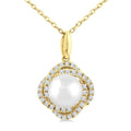 6 MM Cultured Pearl and 1/6 Ctw Round Cut Diamond Petite Fashion Pendant With Chain in 10K Yellow Gold
