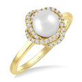 6 MM Cultured Pearl and 1/6 Ctw Round Cut Diamond Petite Fashion Ring in 10K Yellow Gold