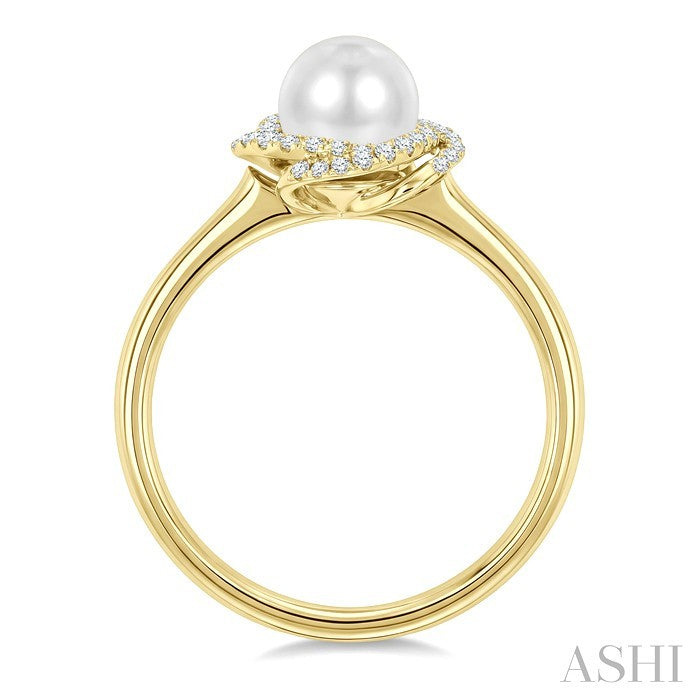 6 MM Cultured Pearl and 1/6 Ctw Round Cut Diamond Petite Fashion Ring in 10K Yellow Gold