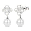 3MM & 7MM White Cultured Pearl and 1/10 Ctw Round Cut Diamond Fashion Earrings in 10K White Gold