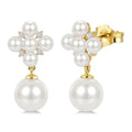 3MM & 7MM White Cultured Pearl and 1/10 Ctw Round Cut Diamond Fashion Earrings in 10K Yellow Gold