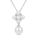 4MM & 8MM White Cultured Pearl and 1/20 Ctw Round Cut Diamond Fashion Pendant With Chain in 10K White Gold