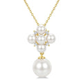4MM & 8MM White Cultured Pearl and 1/20 Ctw Round Cut Diamond Fashion Pendant With Chain in 10K Yellow Gold