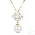 4MM & 8MM White Cultured Pearl and 1/20 Ctw Round Cut Diamond Fashion Pendant With Chain in 10K Yellow Gold