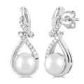 6 MM Round Shape Cultured Pearl and 1/6 Ctw Swirl Top Round Cut Diamond Fashion Earrings in 10K White Gold