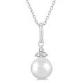 6 MM Round Shape Cultured Pearl and 1/50 Ctw Round Cut Diamond Petite Fashion Pendant With Chain in 10K White Gold