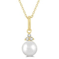 6 MM Round Shape Cultured Pearl and 1/50 Ctw Round Cut Diamond Petite Fashion Pendant With Chain in 10K Yellow Gold