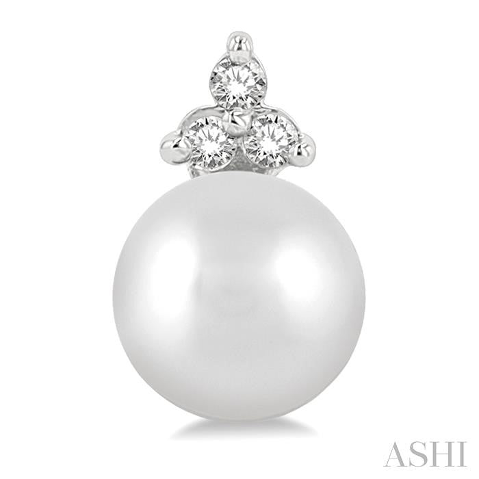 5.5 MM Round Cut Cultured Pearl and 1/20 Ctw Petite Round Cut Diamond Fashion Stud Earrings in 10K White Gold
