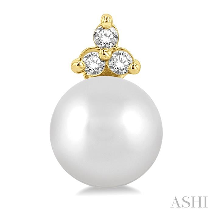 5.5 MM Round Shape Cultured Pearls and 1/20 Ctw Petite Round Cut Diamond Fashion Stud Earrings in 10K Yellow Gold