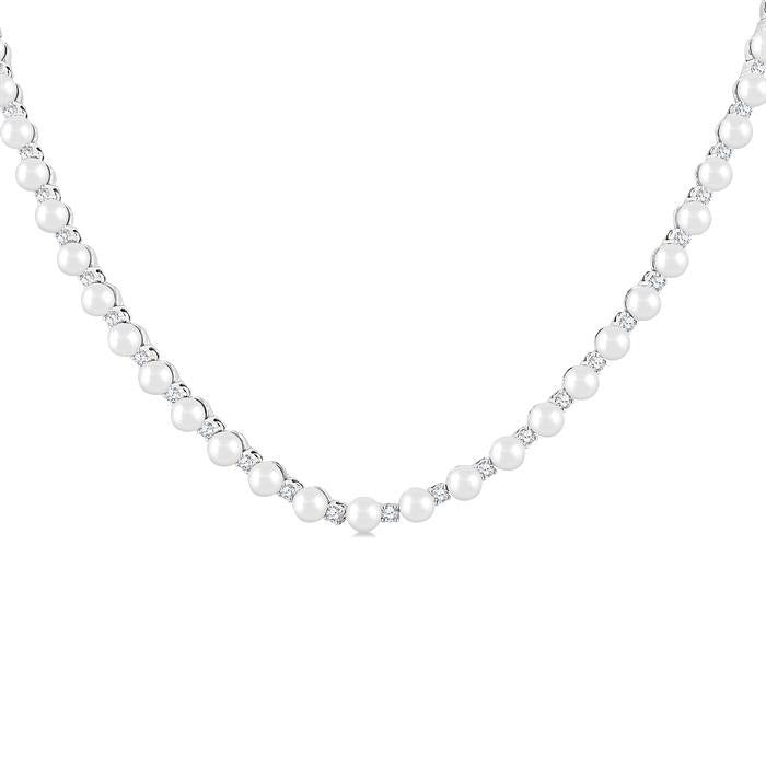 Pearl & Diamond Straightline Fashion Necklace