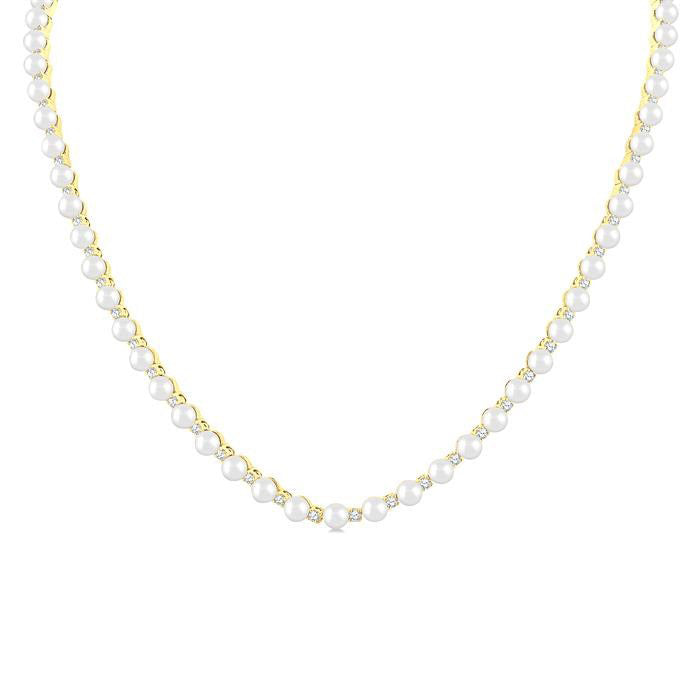Pearl & Diamond Straightline Fashion Necklace