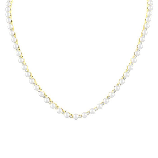 Pearl & Diamond Straightline Fashion Necklace